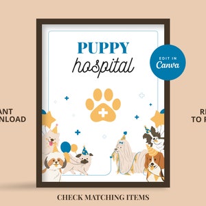 Ziekenhuisstationbord Adopteer een puppyfeest, Puppy Party Games, Hond Adoptie Verjaardagsfeestje, Hondenliefhebber Verjaardag | Afdrukbaar | Laten we Pawty!