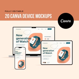 20 Canva Device Mockups + SVG files | Fully editable iPhone Mockup | iPad Mockup | Macbook Mockup | Responsive mockup template | UI mockup