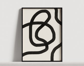 Japandi Wall Art, Zwart Beige Wall Art, Neutrale Afdrukbare Kunst, Minimalistische Abstracte Line Art