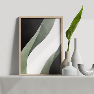 Minimalist Wave Art, Japandi Wall Art, Dark Emerald Green Wall Art, Abstract Minimalist Large Art Print
