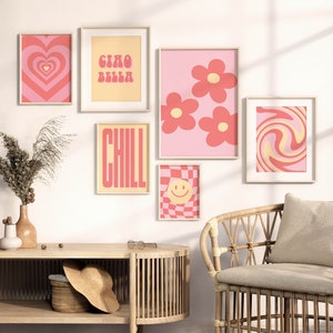 Set of 6 Preppy Room Decor, Pink Y2K Aesthetic Wall Decor, Danish Pastel Room Decor, Printable Poster Wall Art Preppy Pink