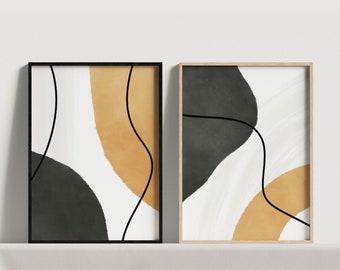 Japandi Wall Art Set of 3 Zen Wall Art Prints, Japanese Yellow