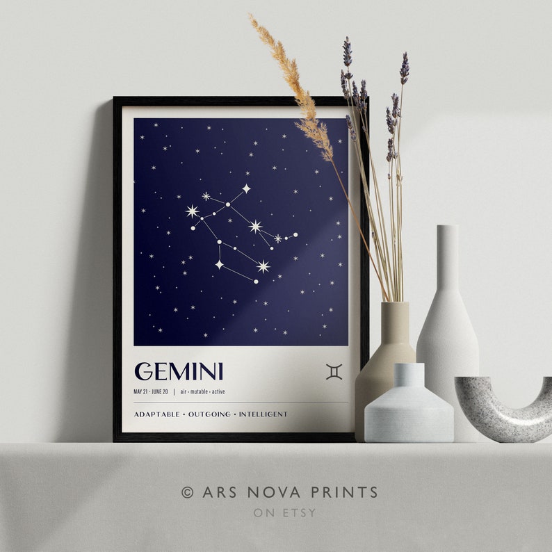 Gemini Wall Art Poster, Gemini Zodiac Gifts, Star Sign Astrology Gift ...