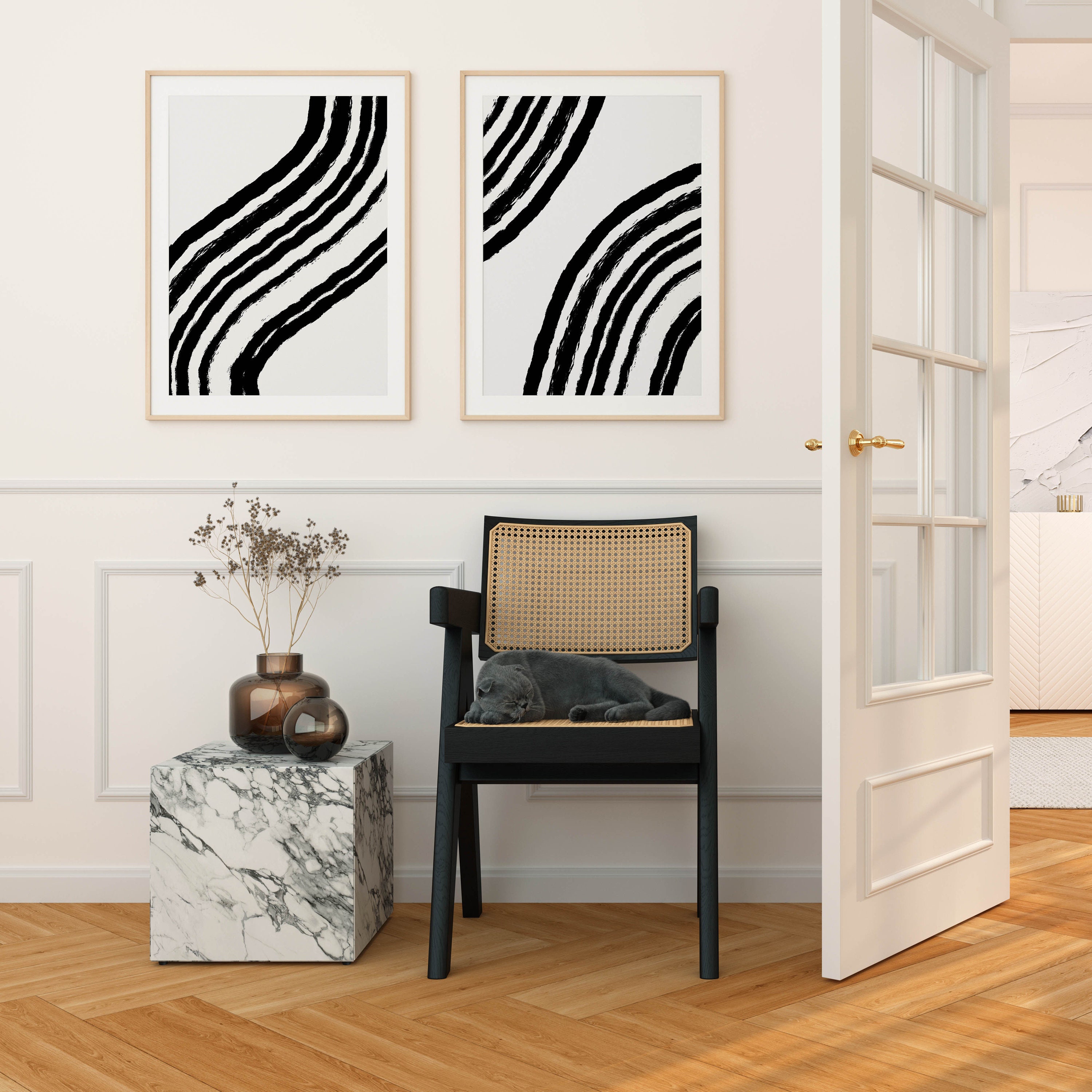Japandi Wall Art Set of 2 Print, Black and White Abstract Art Print ...