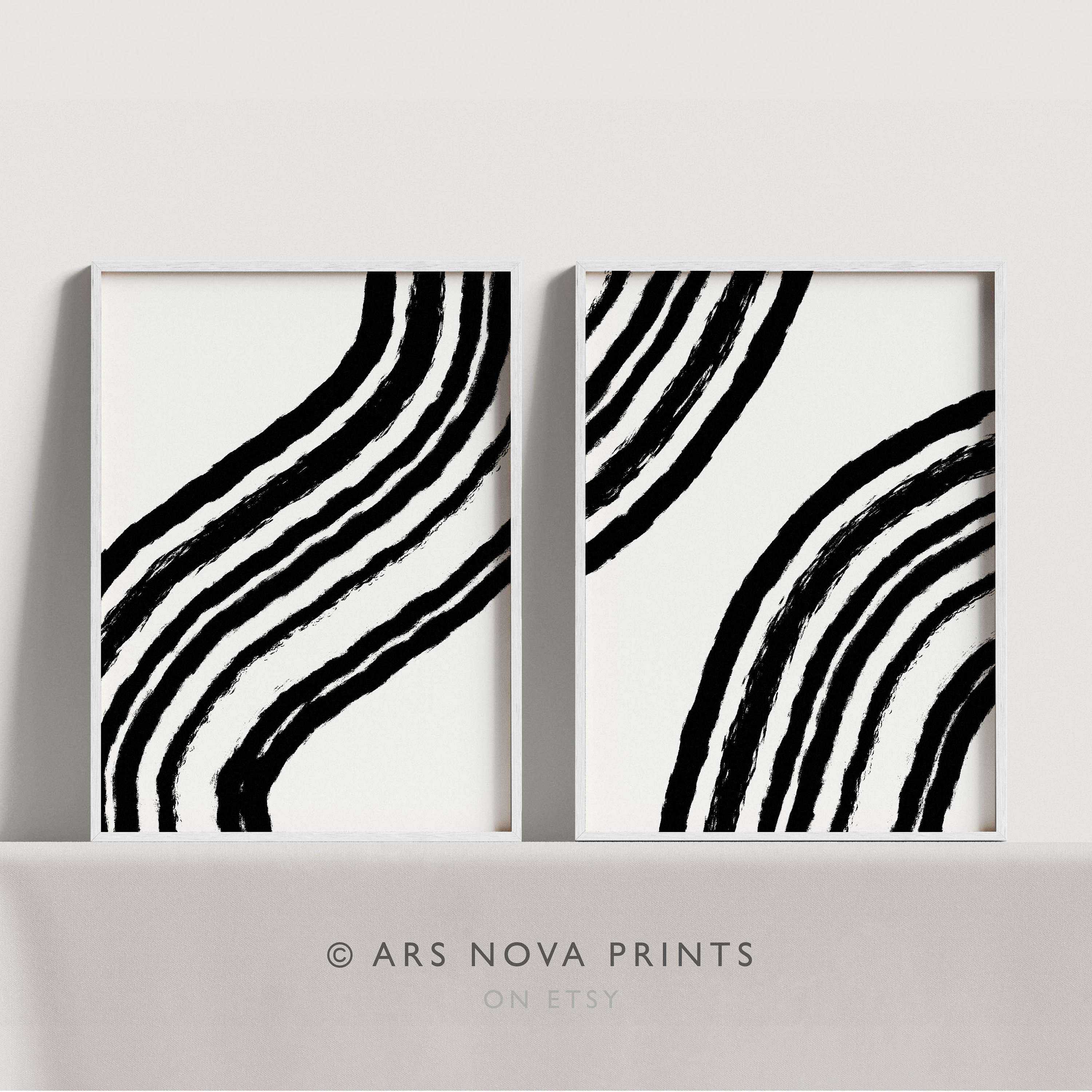 Japandi Wall Art Set of 2 Print, Black and White Abstract Art Print ...