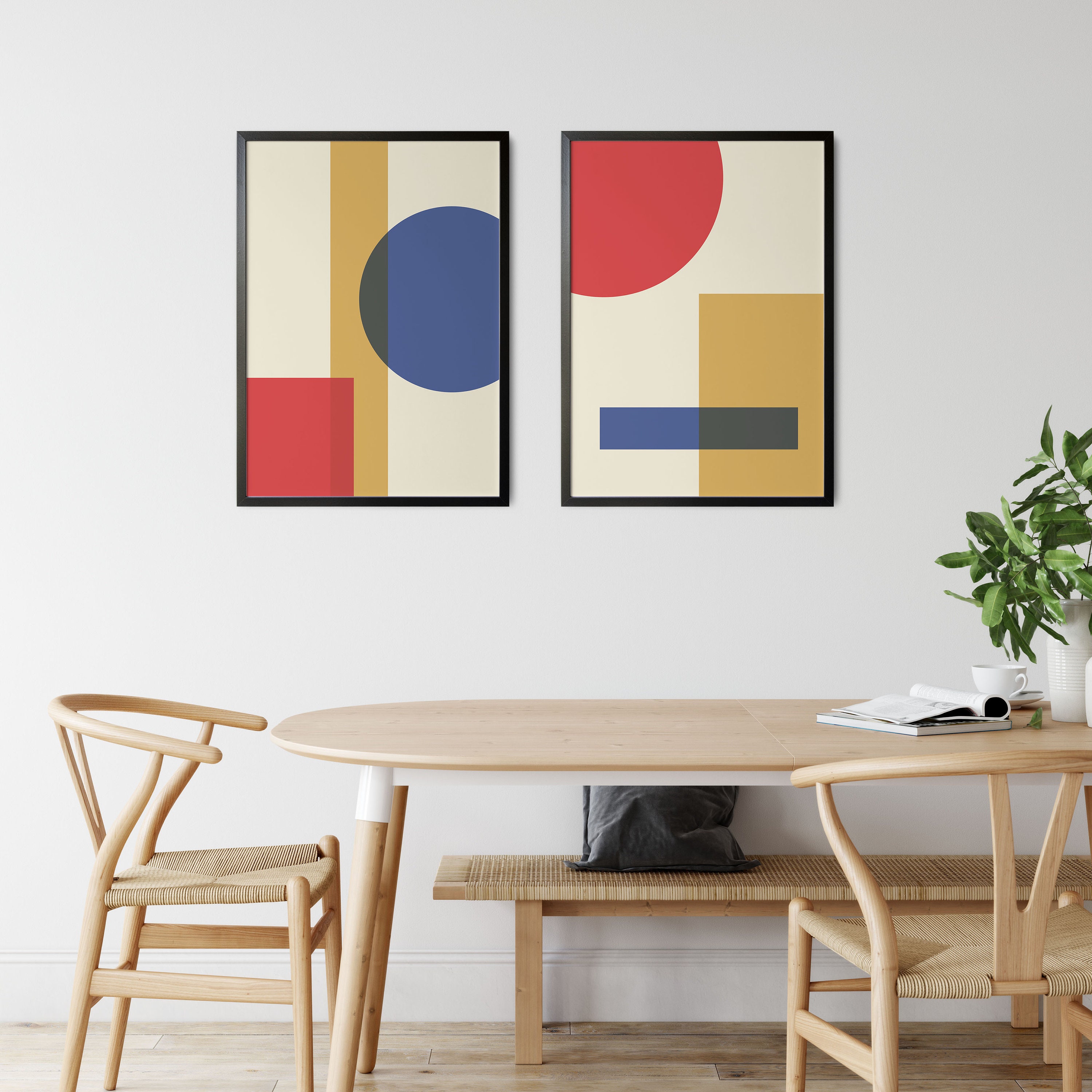 2 Piece Bauhaus Wall Art, Geometric Downloadable Art Print, Mid Century ...