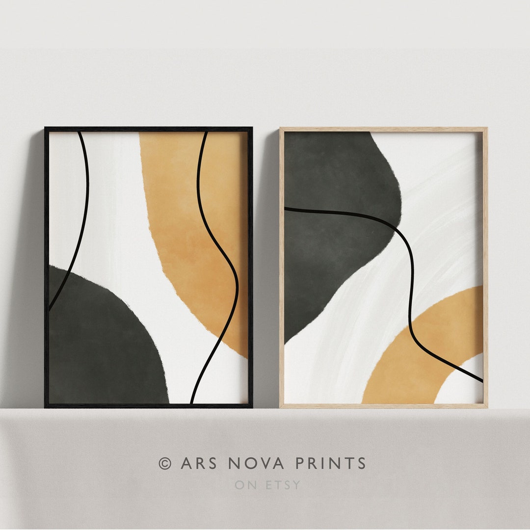 Japandi Wall Art Set of 2 Print, Dark Forest Green Wall Art