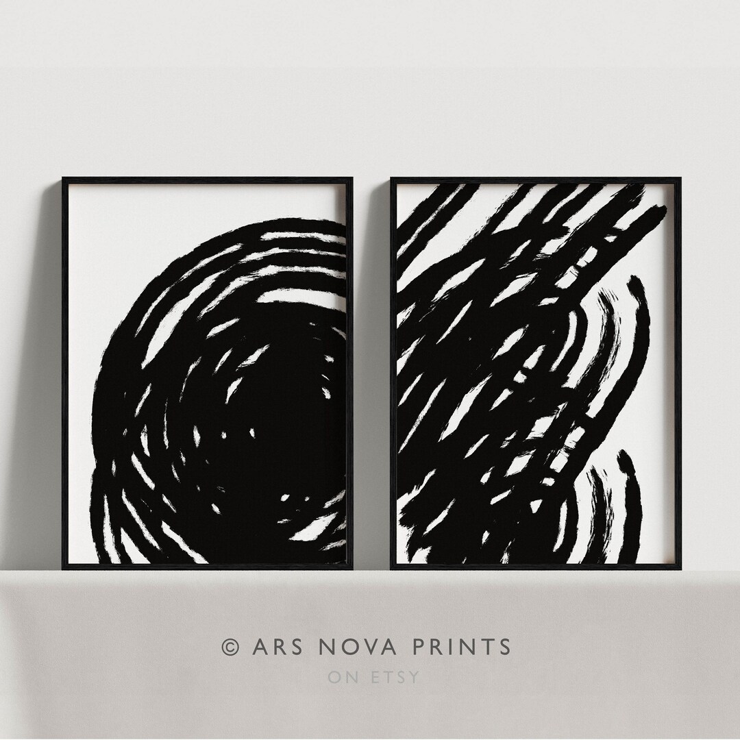 Japandi Wall Art Set of 2 Print, Black and White Abstract Art Print ...