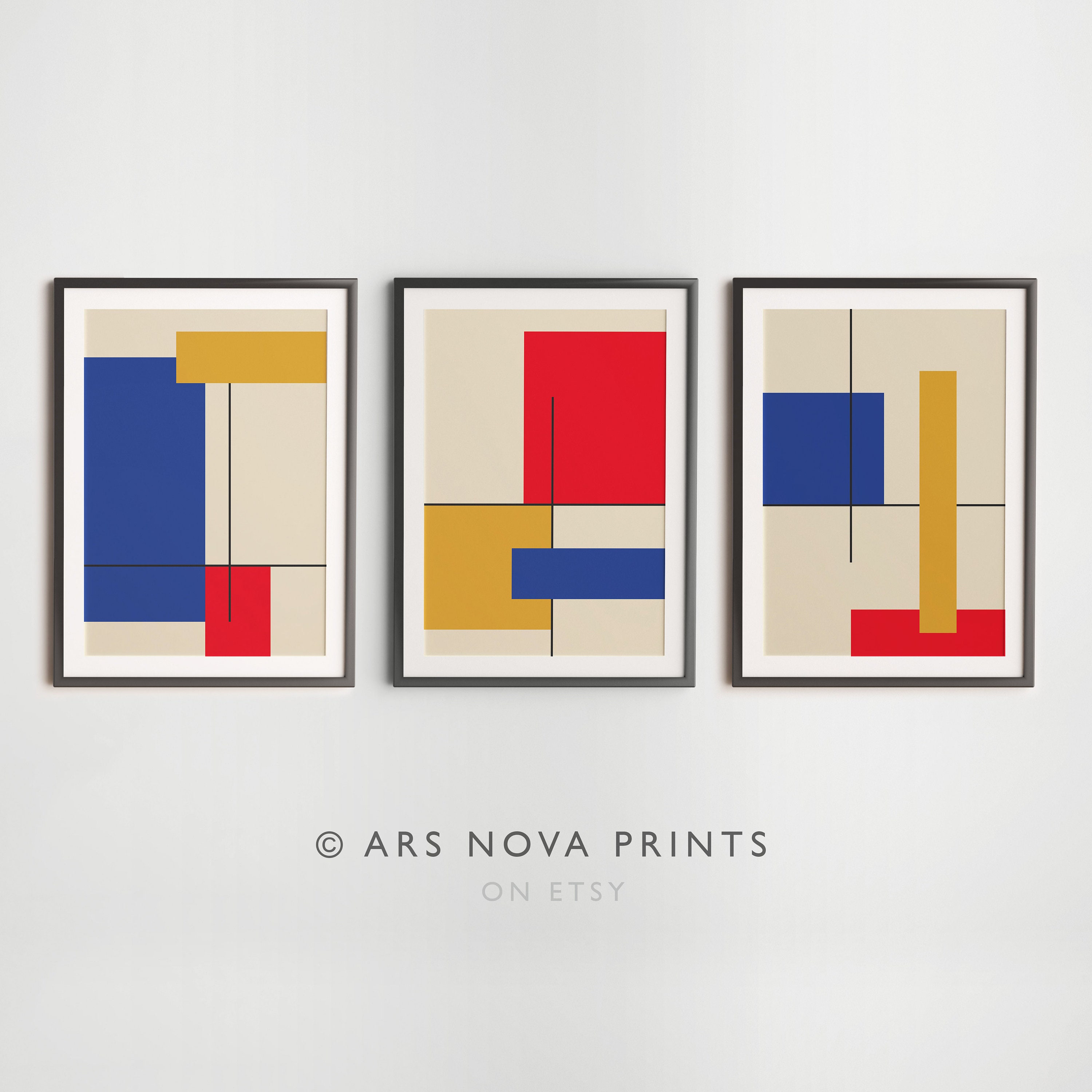 Bauhaus Poster Set of 3 Prints, Piet Mondrian Wall Art, 3 Piece Wall ...