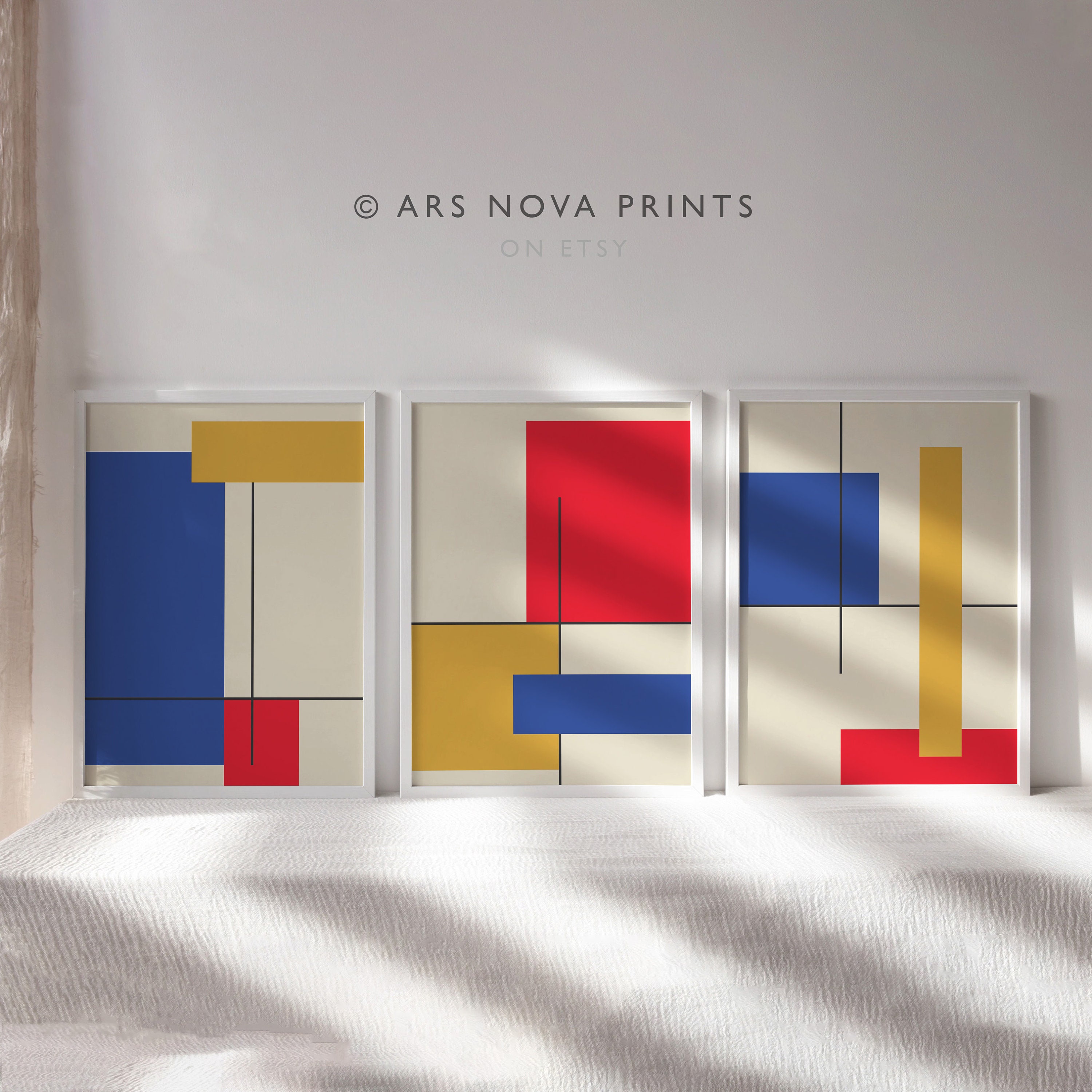 Bauhaus Poster Set of 3 Prints, Piet Mondrian Wall Art, 3 Piece Wall ...