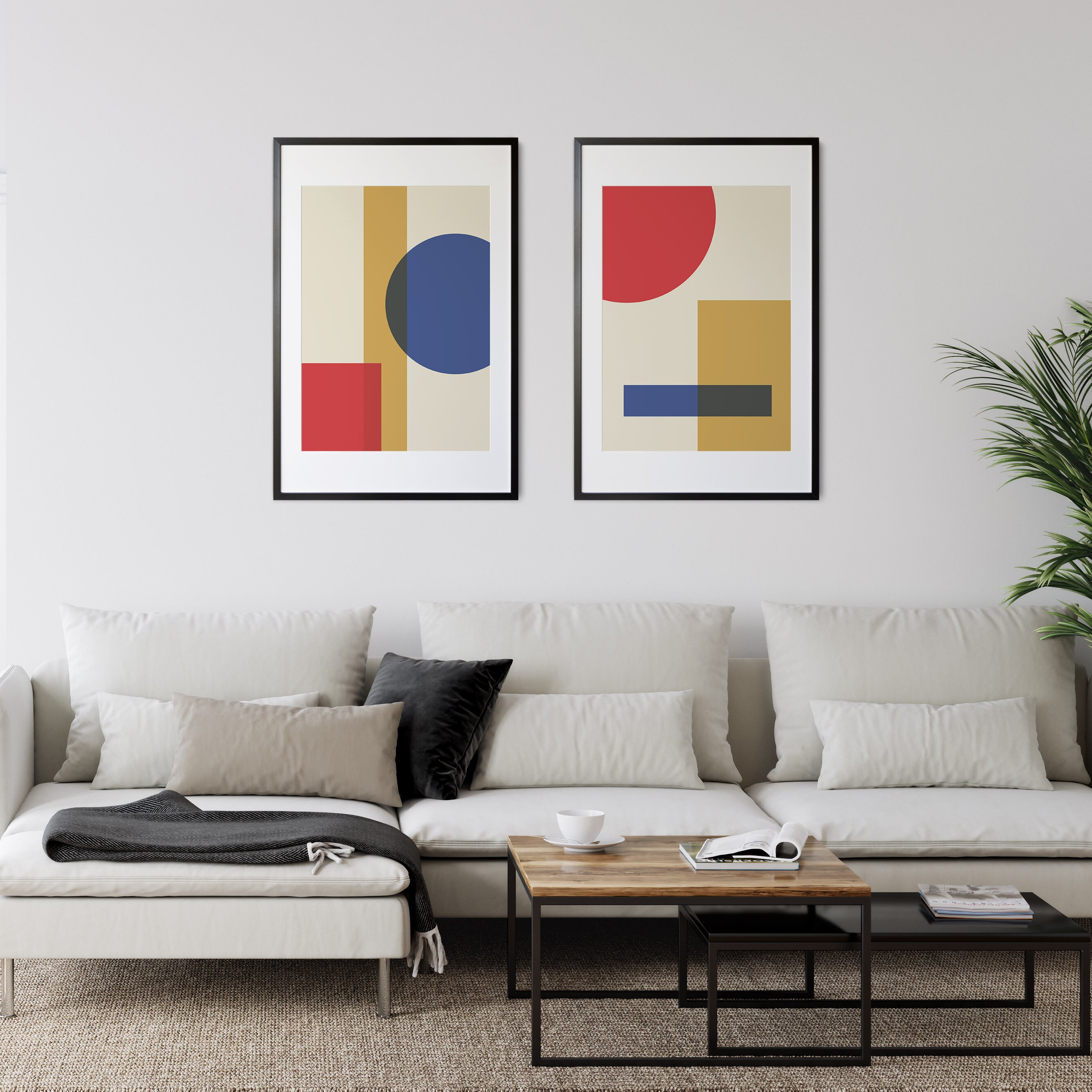 2 Piece Bauhaus Wall Art, Geometric Downloadable Art Print, Mid Century ...