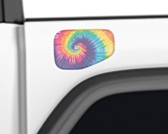 Tie Dye Fuel Door Vinyl Overlay Fits Jeep Gladiator 2020+ Semi Gloss Peel and Stick Decal Bright Retro Gas Cap Graphic