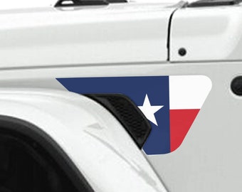 Texas Lone Star State Flag 2pc Vinyl Fender Decal Set - Fits Jeep Wrangler JL/Jeep Gladiator JT 2018+