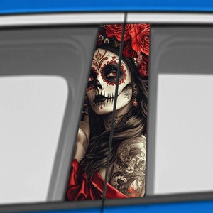 Skull Car Doors Livery Pillar Decal Sticker Wrap, Auto Exterior Side Door Pillar Pannel - fits any vehicle.