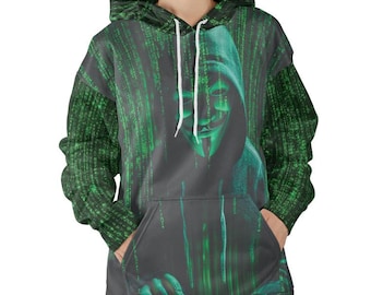 Anonymous Hacker Hoodie - Matrix Style All-Over Print Lightweight