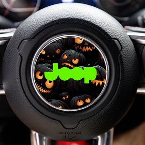 Shadowed Halloween Jack-O-Lantern Steering Wheel Decal Overlay Accessory for Jeep Vehicles
