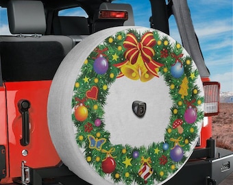 Christmas Wreath Tire Cover Holiday Spare Tire Cover for Jeep Bronco RV with Backup Camera Hole Festive Off-Road Christmas Accessory