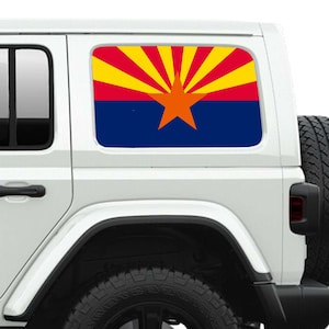 Autocollant en vinyle transparent imprimé pour vitres latérales du drapeau de l&#39;état de l&#39;État de l&#39;Arizona - Pour Jeep Wranglers 2 et 4 portes de 2007 au présent.
