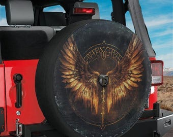 Cubierta para llanta de repuesto con diseño de alas de valquiria nórdica y orificio para cámara de respaldo, ideal para Wranglers y Broncos, impresión a todo color, ideal como regalo para acampar en casa rodante.