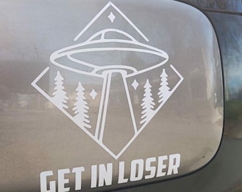 Alien UFO Beam Up Get In Loser Vinyl Transfer Decal Sticker Funny Custom Design for Cars Windows Laptops Durable Graphic