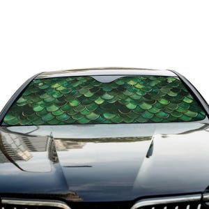 Green Mermaid Scales Car Sun Shade, Ocean-Inspired Front Windshield Shade Protector, Auto Sun Visor Cover for Beach Lovers