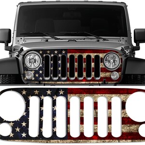 Rustic Old Glory Flag Grille Skin Vinyl Overlay - Fits JK & JKU Wranglers 2006 - 2018