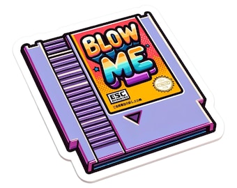 Gaming Sticker: Retro Blow Me Cartridge (Vinyl, Waterproof)