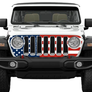 American Flag Grille Skin Vinyl Overlay fits Jeep Wrangler JL and Gladiator JT 2018 to 2023 Patriotic Custom Vehicle Design
