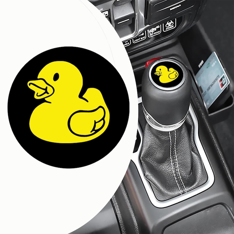 Rubber Ducky Gear 4 x 4 shifter vinyl overlay afbeelding past Jeep Wrangler 2018-2025 Gladiator 2020-2025 schattig offroad interieur sticker Gear Shifter Overlay