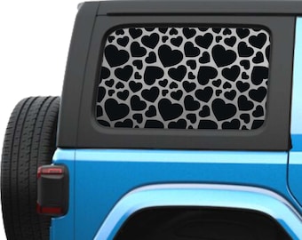 Heart Pattern Hardtop Window Decal Set Romantic Graphic for Jeep Wrangler JLU 2018 to Current Durable Custom Design