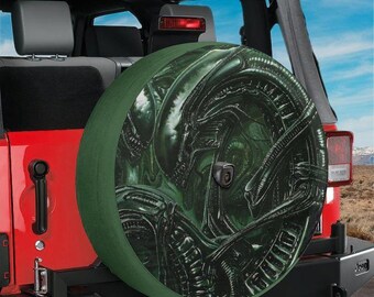 Pokrowiec na koło zapasowe Aliens Xenomorph z otworem na kamerę cofania do Wrangler Broncos Dostępne rozmiary opon Pełnokolorowy nadruk Prezent kempingowy RV
