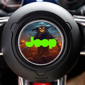 Spooky Halloween Scarecrow Steering Wheel Decal Overlay Accessory for Jeep Vehicles