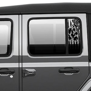 Tattered American Flag with Palmetto Crescent Moon Side Window Vinyl Decal Set - Fits  2018+ Jeep Wrangler Gladiator JT