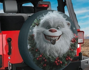 Spare Tire Jolly Holly Yeti  Cover With Backup Camera Hole Option For Wranglers Broncos Tire Available Christmas RV Camping Gift