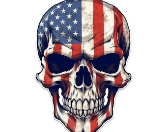 Skull with American Flag Vinyl Decal Sticker | Patriotic Skull Decal for Jeep, Truck, Laptop, Cooler, Tumbler | USA Freedom Graphic