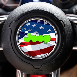 Wavey American Flag Steering Wheel Decal Overlay Accessory for Jeep Vehicles