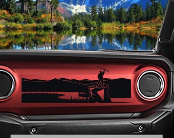 Calcomanía para tablero con vista al río Mountaineer / Compatible con Jeep Wrangler JL y Gladiator JT / Revestimiento de vinilo natural para interior de Jeep