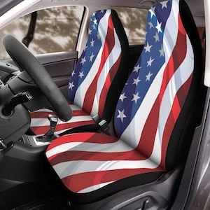 Waving American Flag Seat Covers Patriotic USA Front Seat Cover for Cars and Trucks Fourth of July Red White and Blue Decor