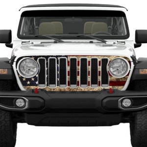Rustic Old Glory Flag Grille Skin Vinyl Overlay - Fits Jeep Wrangler JL/Jeep Gladiator JT 2018 - 2023