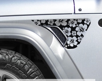 Hawaiian Hibiscus Flowers Fender Vent Vinyl Decal for Jeep Wrangler JL and Gladiator JT 2018 and Newer Tropical Automotive Design