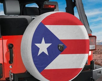 Puerto Rico Flag Tire Cover, RV Camping Gift (Backup Camera Hole Option)