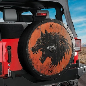 Spare Tire Viking Fenrir Shield Cover With Backup Camera Hole Option For Wranglers, Broncos Full Color Print RV Camping Gift