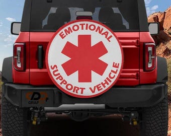 Spare Tire Cover Emotional Support Vehicle With Backup Camera Hole Option For Wranglers, Broncos All Tire Sizes Available Camping Gift