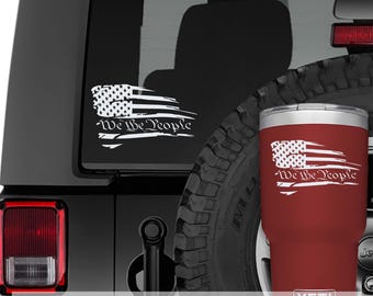 We The People Distressed American Flag Vinyl Decal | Patriotic USA Sticker for Car, Laptop, Toolbox, or Window | Veteran Gift Idea