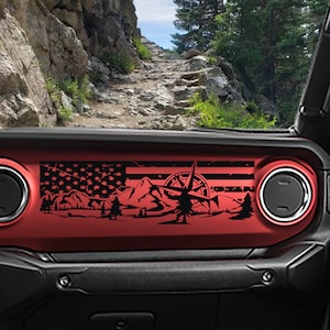 Mountain Compass With Tattered American Flag Dashboard Vinyl Decal - Fits 2018+ Jeep Wrangler JL, JLU & Jeep Gladiator JT