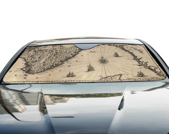 Cartographer Ocean Trail Parasole per parabrezza auto, protezione per finestrino anteriore con mappa antica, visiera parasole per auto da viaggio nautico