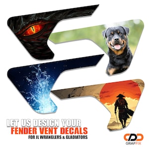Design Your Own Fender Custom Personalized Vent Decal Set (Right & Left) for Jeep JT Gladiator and Jeep Wrangler JL/JLU 2018 Current Models