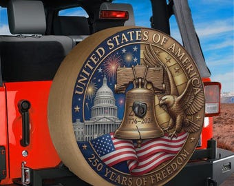 America 250th Commemorative 1776-2026 Liberty Bell Eagle, Patriotic Spare Tire Cover With Backup Camera Hole