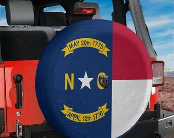 Spare Tire North Carolina State Flag Cover With Backup Camera Hole Option For Wrangler, Broncos Tire Sizes Full Color Print RV Camping Gift