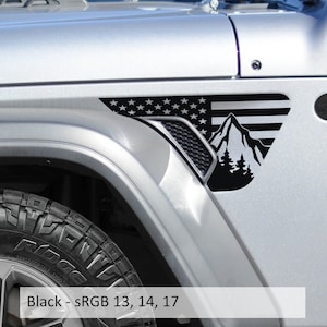 Amerikaanse vlag achter bergen spatbordventilatie vinyl transfer sticker voor Jeep Wrangler JL en Gladiator JT patriottisch off-road ontwerp